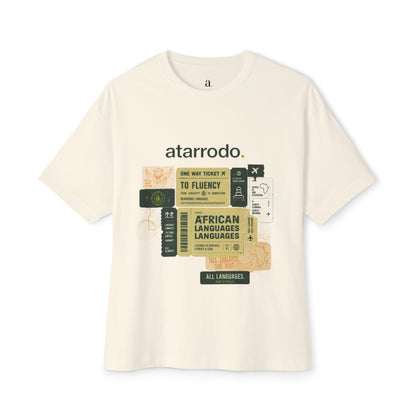 Fluency Atarrodo Tee | Abstract face art, green moon accents