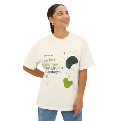 My love language is in African languages Tee | Abstract face art, green moon accents