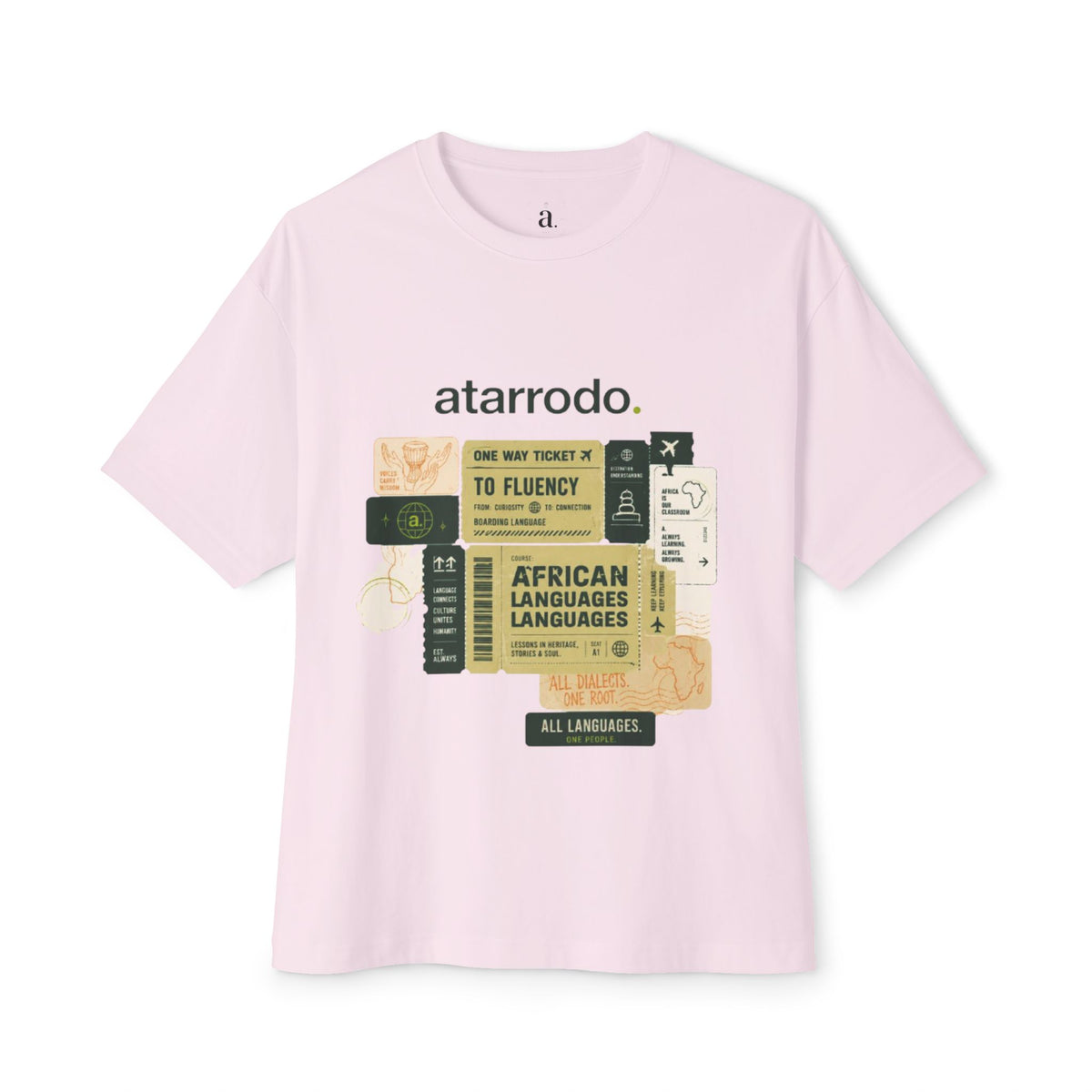 Fluency Atarrodo Tee | Abstract face art, green moon accents