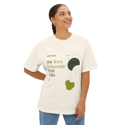 My love language is in Fula Tee | Abstract face art, green moon accents