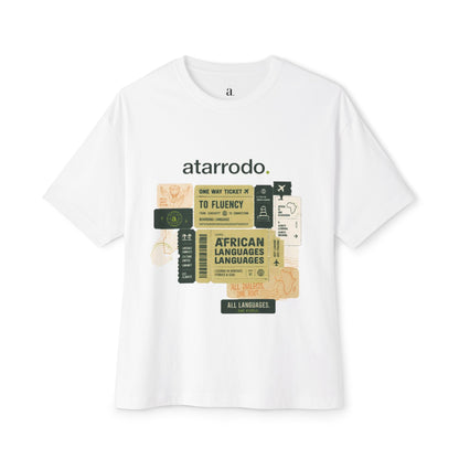 Fluency Atarrodo Tee | Abstract face art, green moon accents