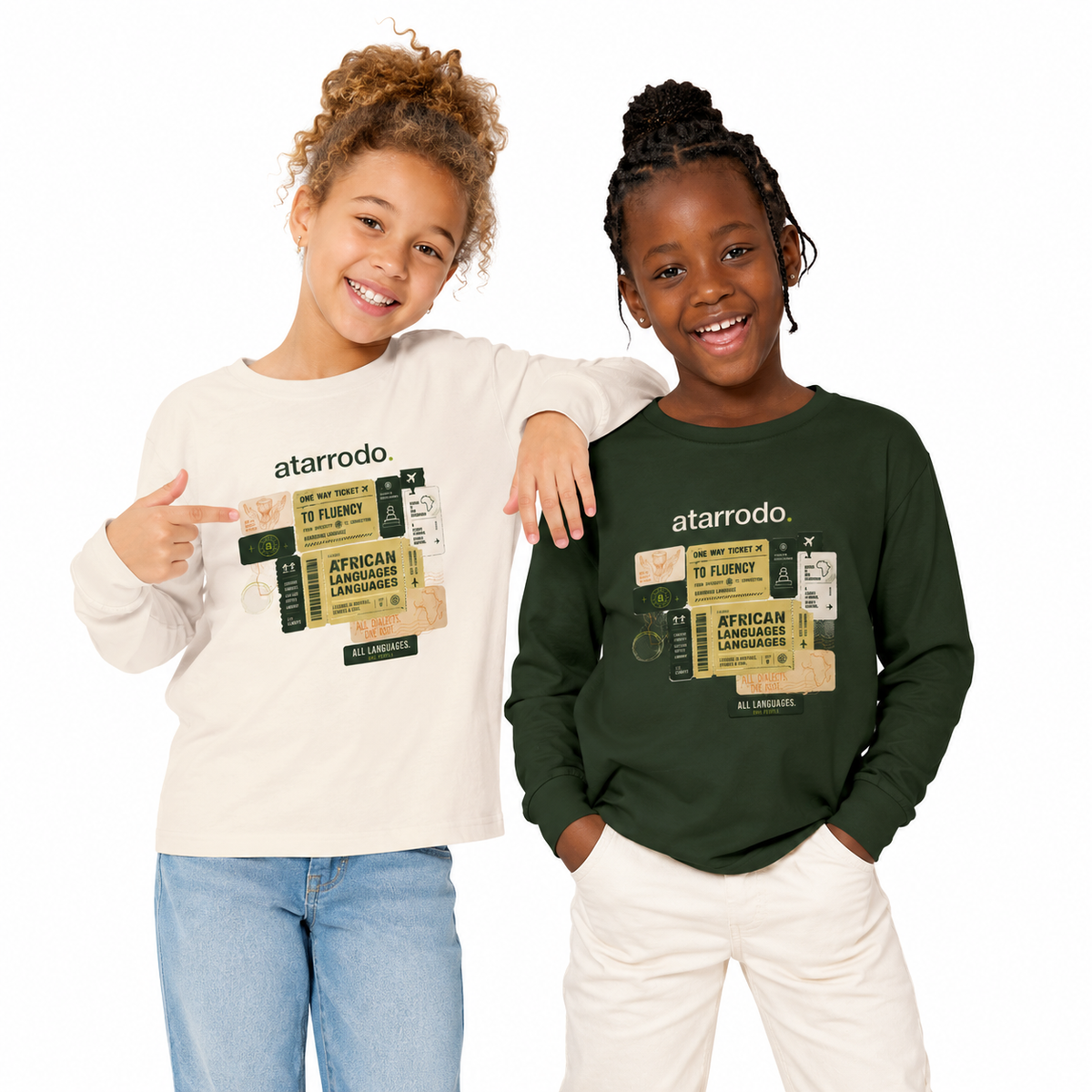 African Languages Collage Youth Long Sleeve Kids Tee