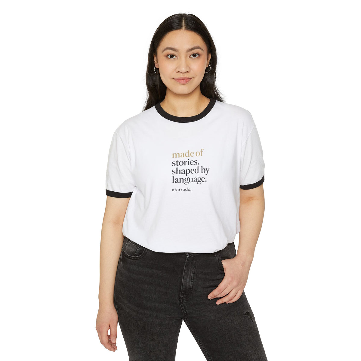 Made of Stories, Shaped by language | Unisex Cotton Ringer T-Shirt