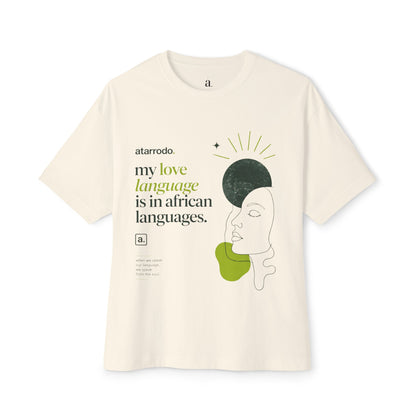 My love language is in African languages Tee | Abstract face art, green moon accents