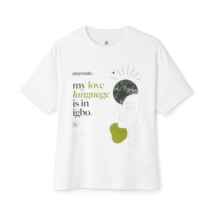 My love language is in African languages Tee | Abstract face art, green moon accents