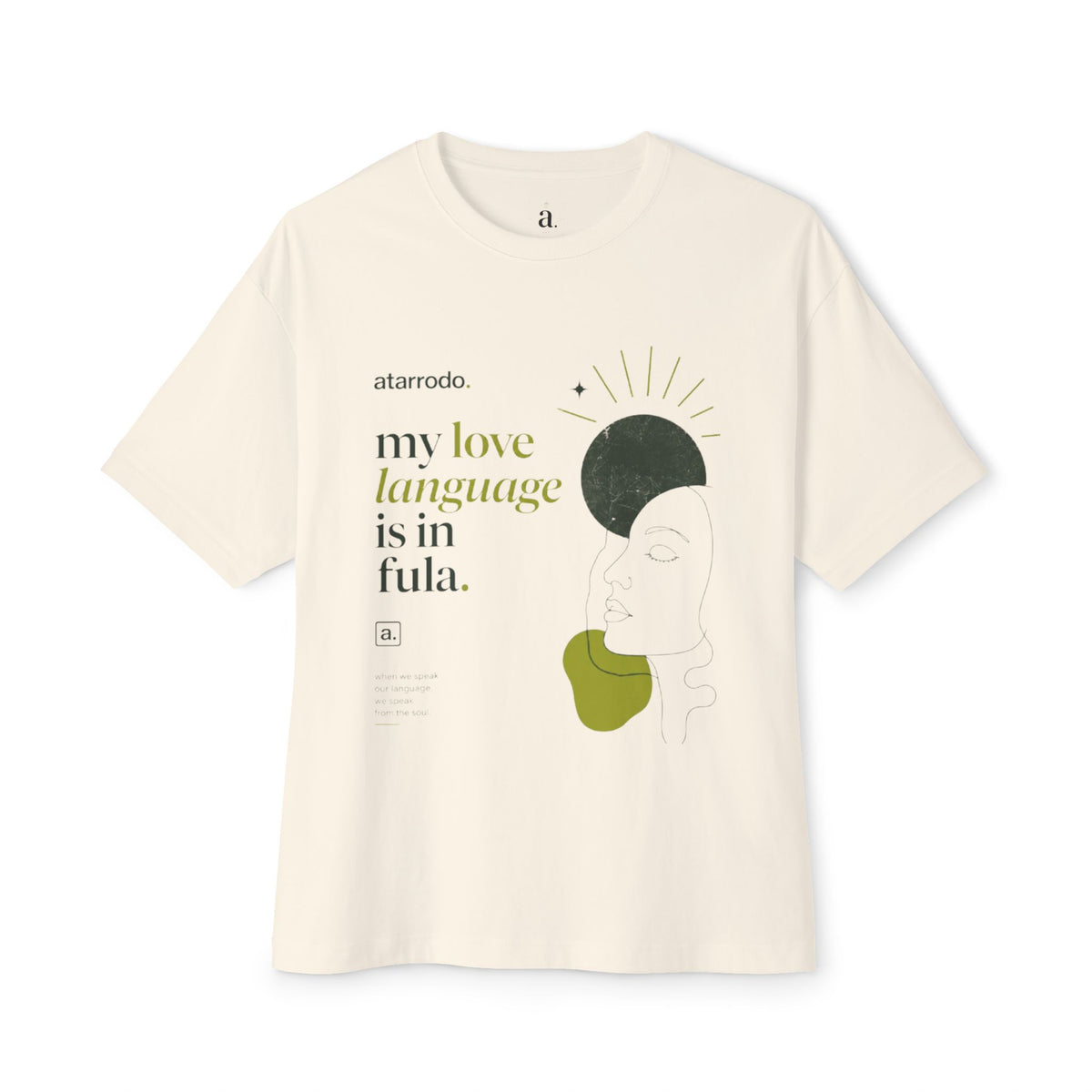 My love language is in Fula Tee | Abstract face art, green moon accents