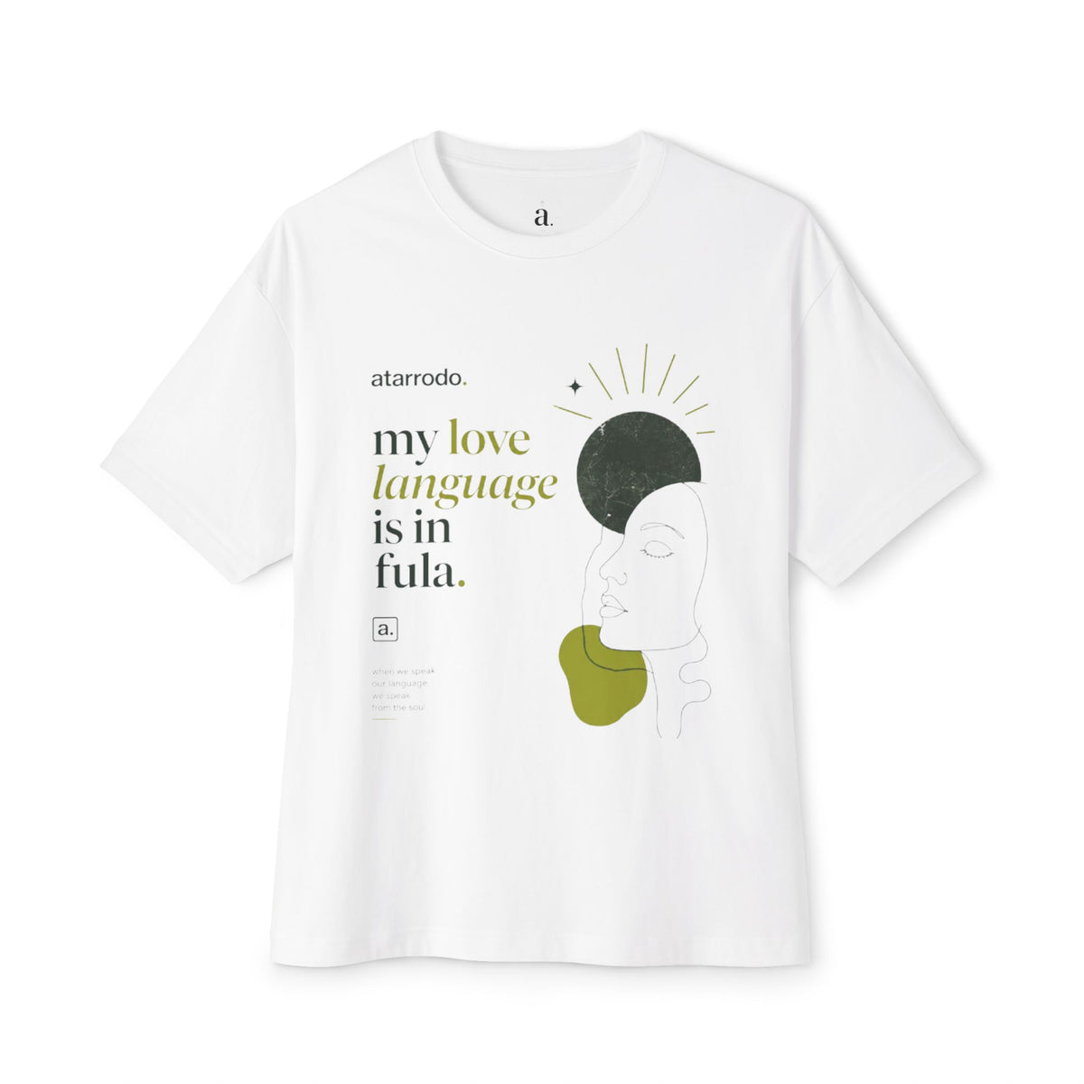 My love language is in Fula Tee | Abstract face art, green moon accents