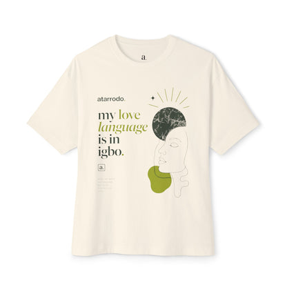 My love language is in African languages Tee | Abstract face art, green moon accents